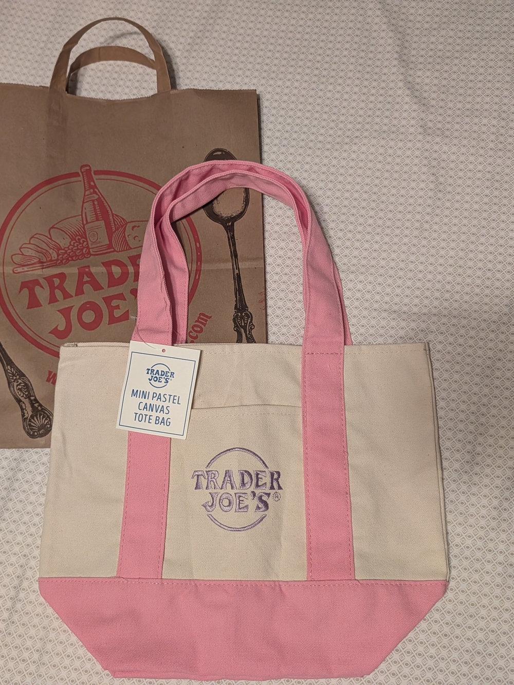 Trader Joe's Pink & Cream Mini Canvas Tote